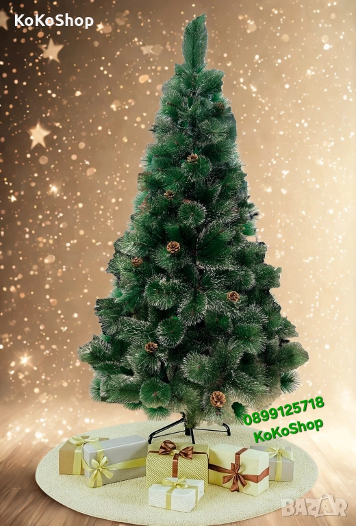 Коледна елха изкуствена – реалистична,с шишарки и заснежени връхчета, снимка 1