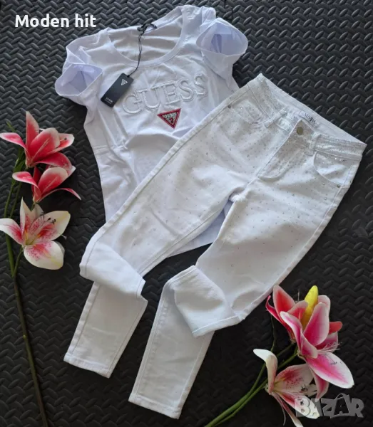 Последни бройки! Guess тениска в комплект с дънки с камъни , снимка 1