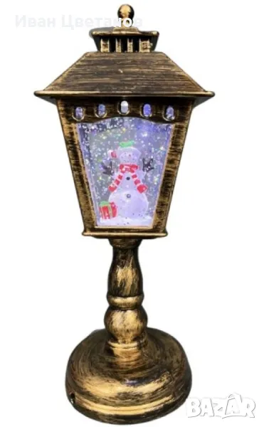 Коледен декоративен фенер с падащ сняг и светодиодно осветление, снимка 1