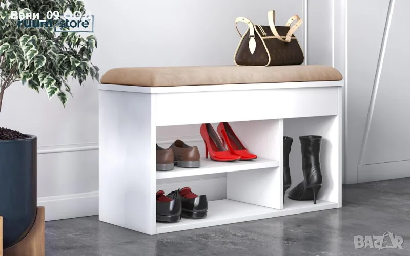 Бял шкаф за обувки с ракла и възглавница , снимка 1