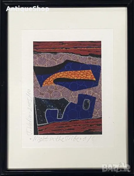 Картина, нощ, племе, репродукция, фотографски печат, Тодор, Велин, Todor Velin, аборигенска, живопис, снимка 1