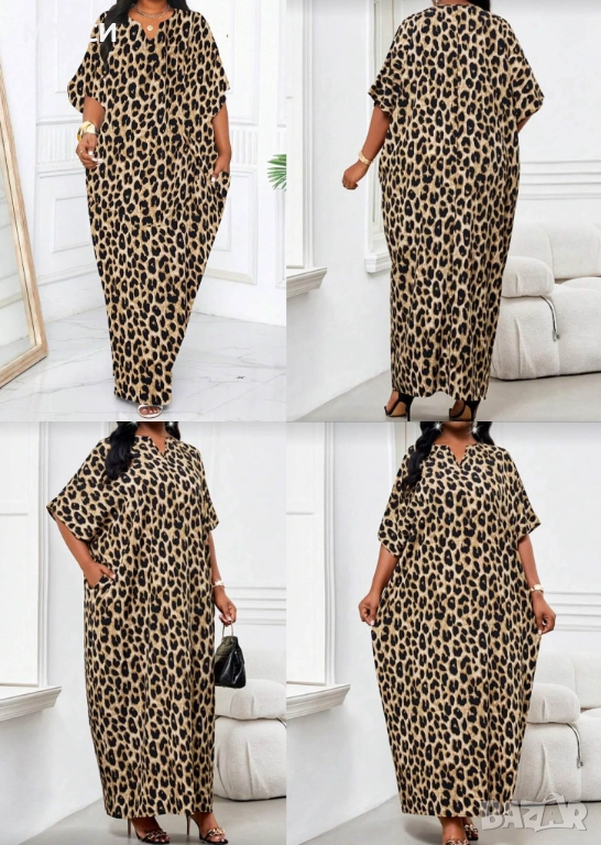 Макси дълга ефирна рокля/тип кафтан в модерен леопардов десен - лека и комфортна, носи се свободно, снимка 1