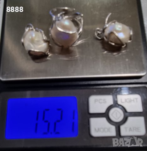 Сребърен комплект обеци с пръстен с натурални перли , снимка 7 - Бижутерийни комплекти - 44231258