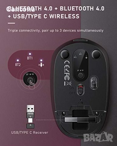 Seenda безжична Bluetooth + 2,4 Gh мишка, акумулаторна,BT 4.0+BT 4.0+USB/тип C - ЧЕРНА, снимка 3 - Клавиатури и мишки - 41597944