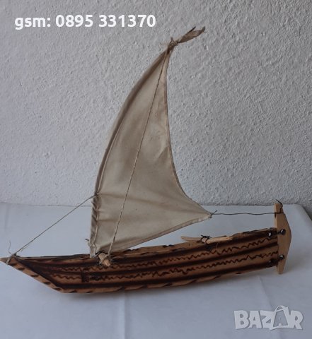 Дървена лодка с платна за декорация, морски декор, модел, макет, кораб, кръстоносец, снимка 2 - Други - 40920601
