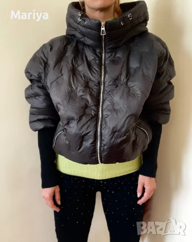 Есенно зимно черно яке с плетен ръкав. С, М, Л. Oversize, снимка 2 - Якета - 47682192
