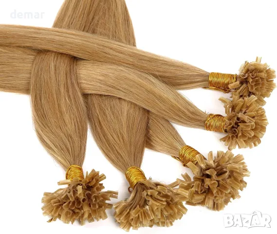 16" Pre Bonded Human Hair Extensions U-tip с кератин – 100% Remy, 0.5g x 200 нишки, 100g (прави), снимка 5 - Продукти за коса - 55777214