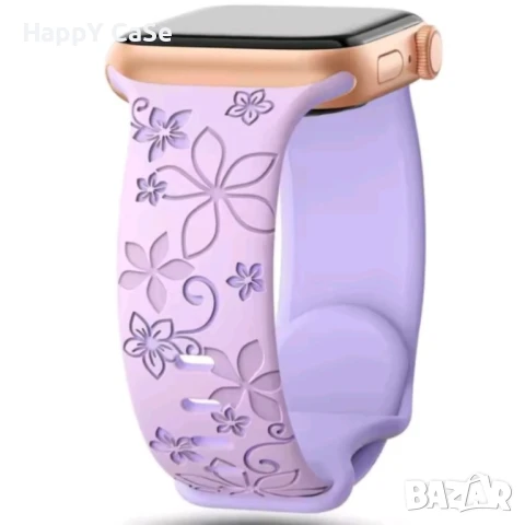 FLORAL Силиконова каишка за Apple Watch Series 11/10/9/8/7/6/5/4/3/2/1/SE/SE2/SE3, снимка 2 - Каишки за часовници - 50992006
