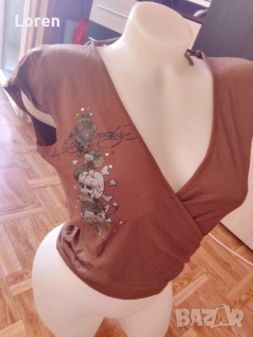 Блузка в кафяв цвят, снимка 3 - Тениски - 41360845