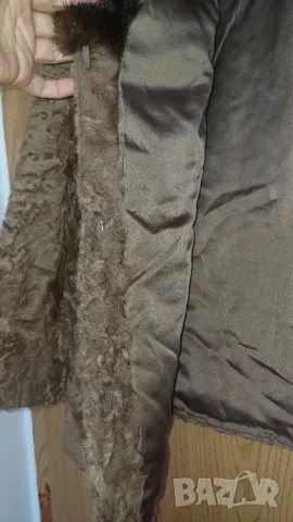 Кафяво палто естествен  косъм L, снимка 2 - Палта, манта - 47471435