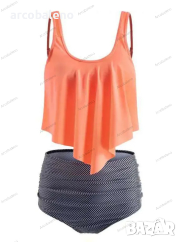 Дамски бански костюм с висока талия и волани, 15цвята, снимка 10 - Бански костюми - 44526077