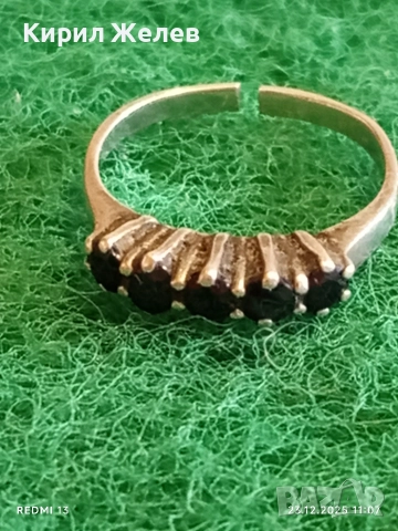 Елегантен нежен сребърен пръстен с ювелирно инкрустирани ЧЕРЕН ТУРМАЛИН ювелирна изработка 41136, снимка 3 - Пръстени - 52882402