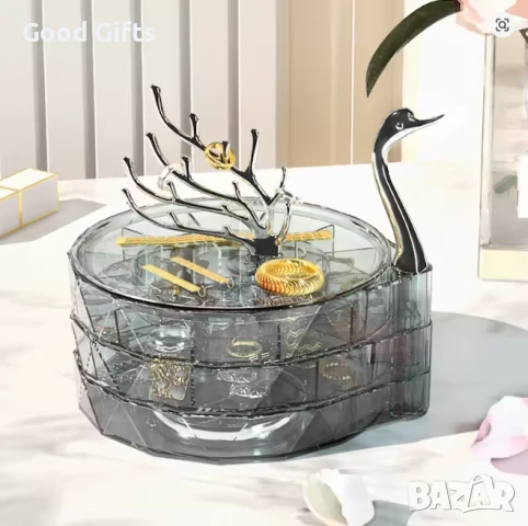 Луксозна въртяща се кутия за бижута Лебед и стойка за пръстени, снимка 2 - Други стоки за дома - 51187773