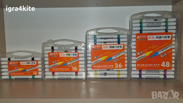 Двустранни и едностранни акрилни маркери в кутия, снимка 2 - Рисуване и оцветяване - 52515588