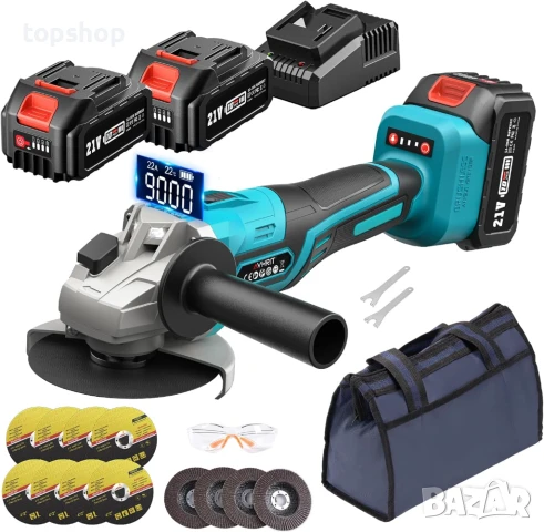 НОВ безжичен безчетков ъглошлайф Avhrit AG034 2X4.0AH батерии, 21V, 9000 об/мин, бързо зарядно ...