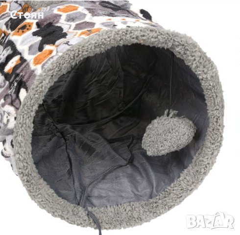 Игра за криеница в котешки тунел от сиво кадифе 64x26 см, снимка 2 - За котки - 42366895