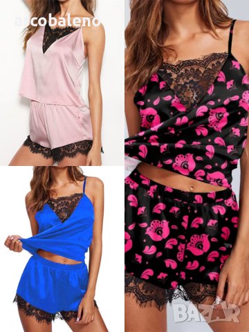 Стилен и удобен комплект дамска дантелена пижама, 3цвята 