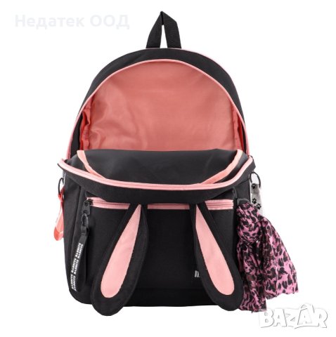 Ученическа раница с 3D заешки уши и бандана, My Way, Черно/ розово, 29х21х42 см, снимка 2 - Раници - 41811714