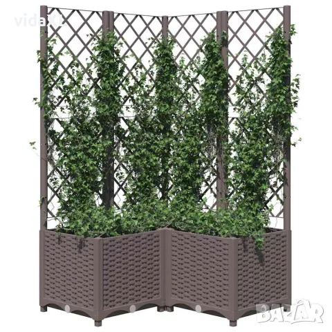 vidaXL Градински сандък с пергола, кафяв, 80x80x136 см, PP, снимка 3 - Саксии и кашпи - 56146585