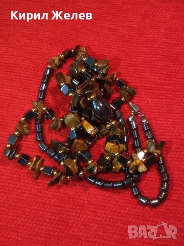 СКЪПОЦЕННО АРТ КОЛИЕ от НАТУРАЛНИ КАМЪНИ ТИГРОВО ОКО и ШЛИФОВАН ХЕМАТИТ 34633, снимка 4 - Колиета, медальони, синджири - 39200422