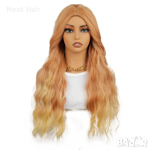Оранжева къдрева перука с руси краища на път, снимка 7 - Аксесоари за коса - 52896203