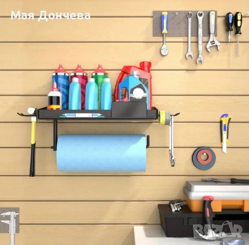 Стенен държач за работна (индустриална) хартия с рафт и подвижни куки, снимка 5 - Други машини и части - 53535957