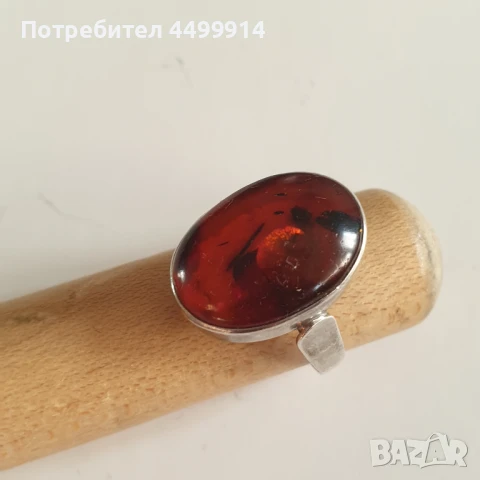 Сребърен пръстен с кехлибар, снимка 2 - Антикварни и старинни предмети - 50656513