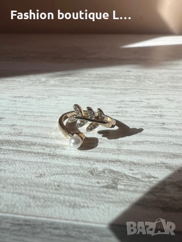 Златист пръстен с формата на лавров венец и перла ❤️, снимка 5 - Пръстени - 52247808