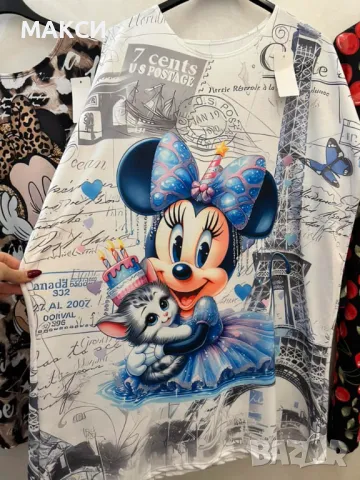 Памучна макси модерна дълга клоширана еластична туника с Мики Маус в различни десени, снимка 7 - Туники - 47650270
