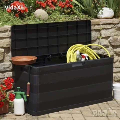 vidaXL Градинска кутия за съхранение, черна, 117x45x56 см, снимка 2 - Ракли - 56147496