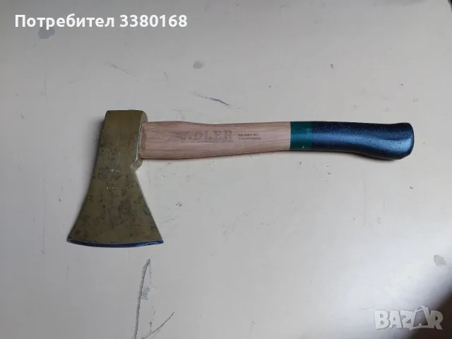 малко немско топорче. с печат на металната част и на.дръжката, снимка 4 - Антикварни и старинни предмети - 56259907