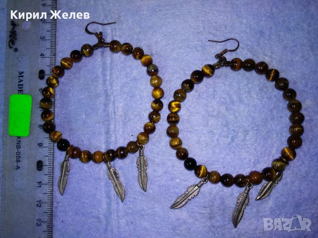 ШАРМАНТНИ СКЪПОЦЕННИ РЕТРО АРТ ХЕНД-МЕЙД ОБЕЦИ с ШЛИФОВАНИ КАМЪНИ ТИГРОВО ОКО 37687, снимка 3 - Обеци - 40684803