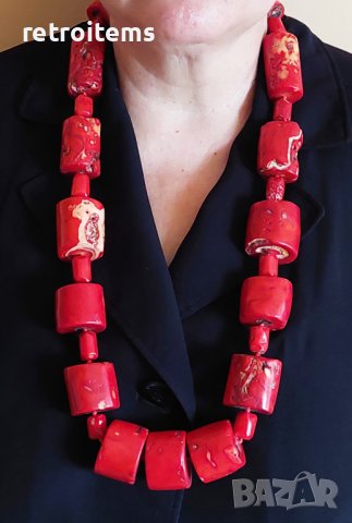 Антикварна Огърлица от Огромни Естествени Корали. Тегло 1.035 кг!, снимка 3 - Колиета, медальони, синджири - 41147175