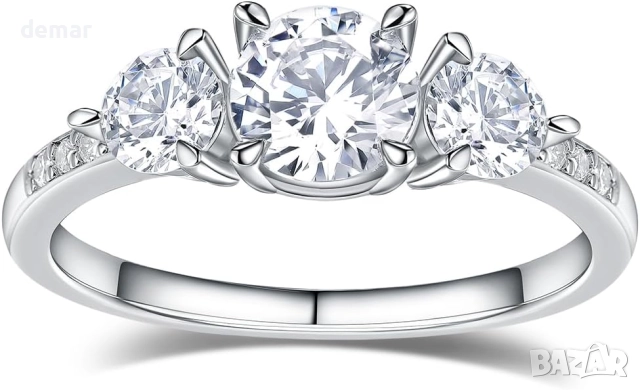 Дамски пръстени с три камъка моисанит 1.87 карата, масивно сребро 925, размер 4-11