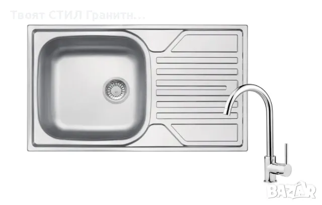 К-т кухненска мивка от неръждаема стомана 304, Смесител, Сифон