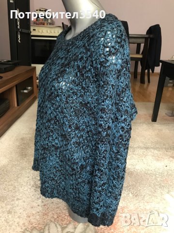 Тюркоазено-черен пуловер, снимка 3 - Блузи с дълъг ръкав и пуловери - 40546865