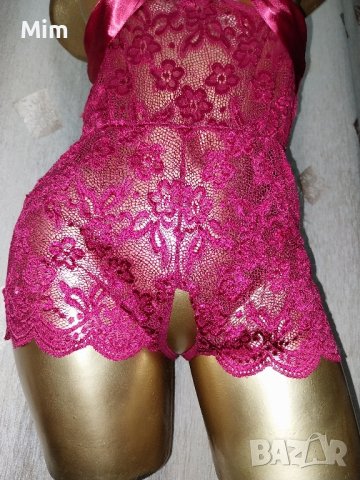 М Дантелено боди в бордо с отворен бюст дъно , снимка 4 - Бельо - 42383521