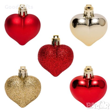 9 броя Комплект коледни сърца висулки за елха, 5см