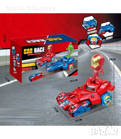 Детска кола със супергерой и изтрелвачка с 2 мотора