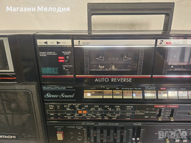 Винтидж бумбокс радиокасетофон Hitachi TRK-W550E – Ретро класика от 80-те , снимка 13 - Радиокасетофони, транзистори - 53619304