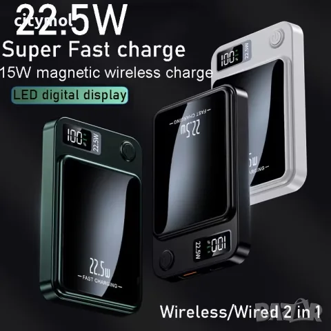 Външна батерия (Power Bank) 10000mAh с 22.5W бързо зареждане и безжично зареждане, снимка 3 - Външни батерии - 56020380