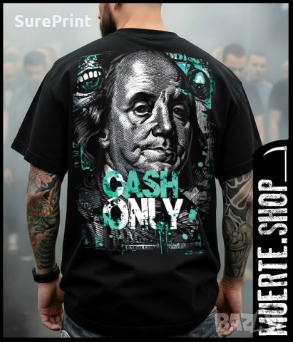 Черна тениска с щампа CASH ONLY DOLLARS