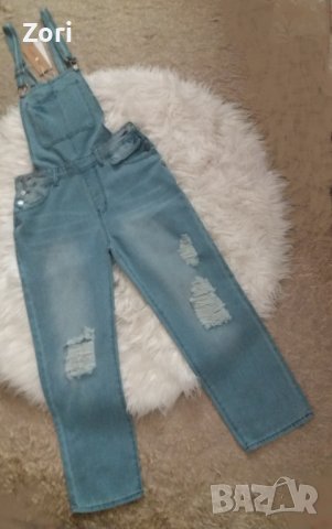 Гащеризон в светъл деним с накъсан ефект