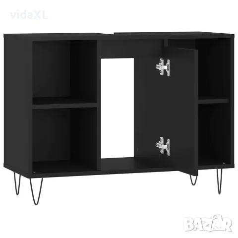 vidaXL Шкаф за баня, черен, 80x33x60 см, инженерно дърво, снимка 6 - Шкафове - 56148138