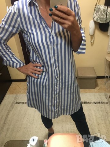 Риза рокля в бяло и светло синьо, снимка 10 - Рокли - 29423445