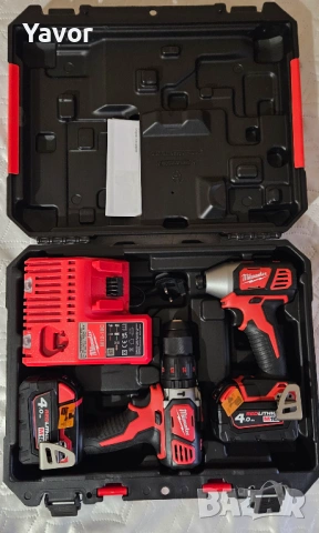 Milwaukee НОВ Комплект Ударен Винтоверт и Ударен Гайковерт M18 BPP2Q-402C, снимка 2 - Винтоверти - 53802535