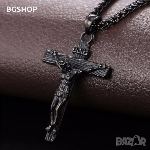 Кръстче от Медицинска стомана - Христос - Черно