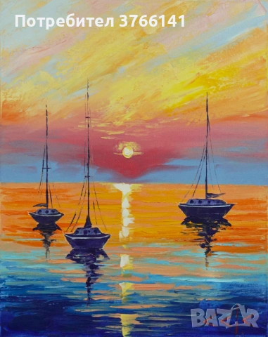 "Морска хармония" Картина 50х40см, Маслена живопис с шпакла