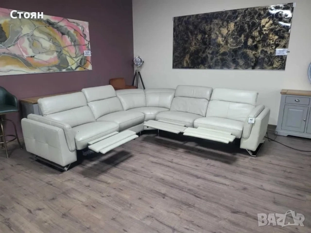 Кремав кожен ъглов диван с електрически релаксиращ механизъм, снимка 10 - Дивани и мека мебел - 51897102