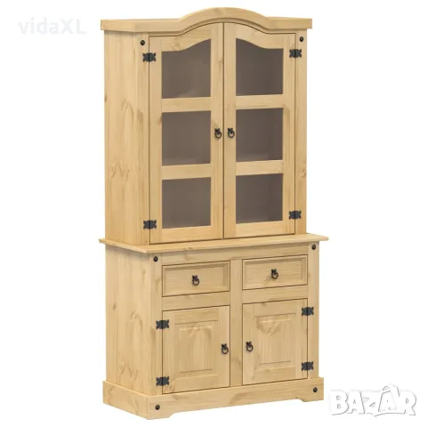 vidaXL Стъклен шкаф витрина Corona 100x48,5x179 см бор масив